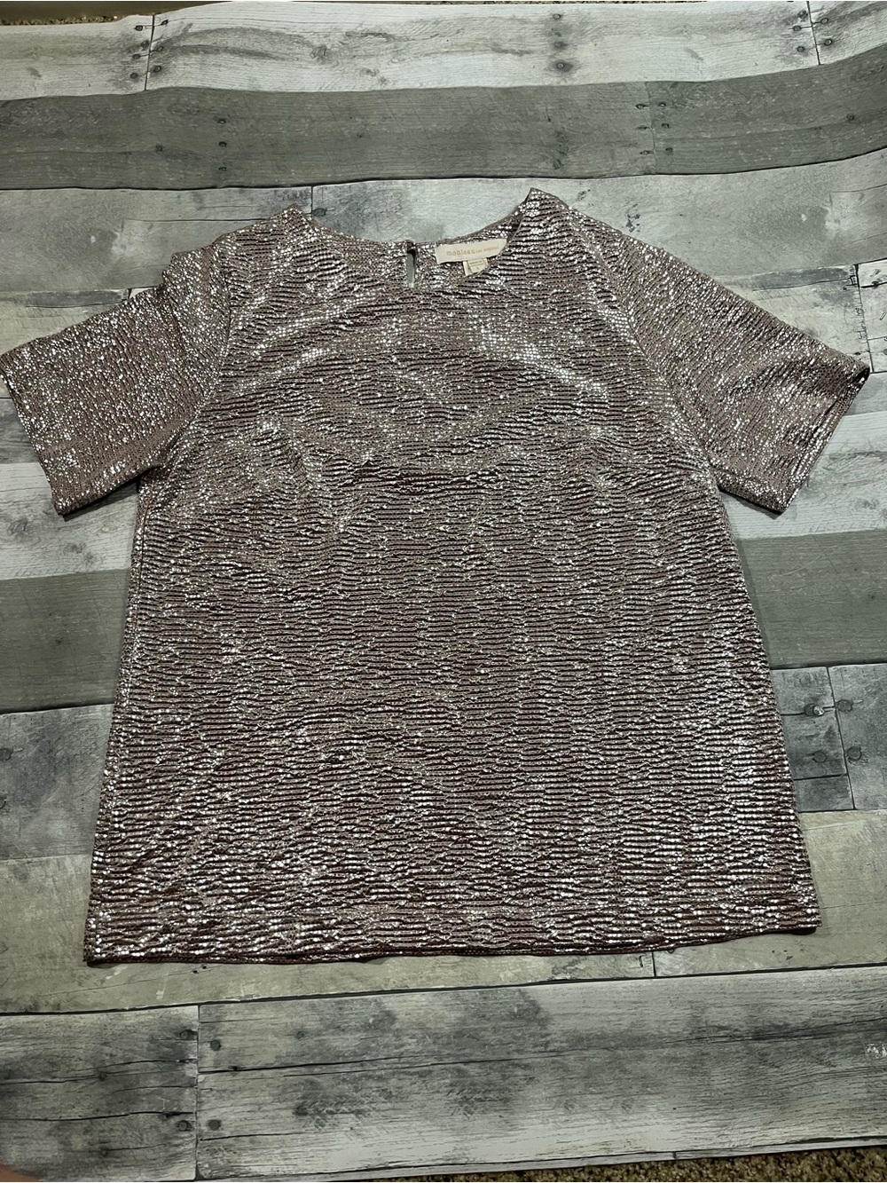 Monteau Metallic Rose Sequin Top